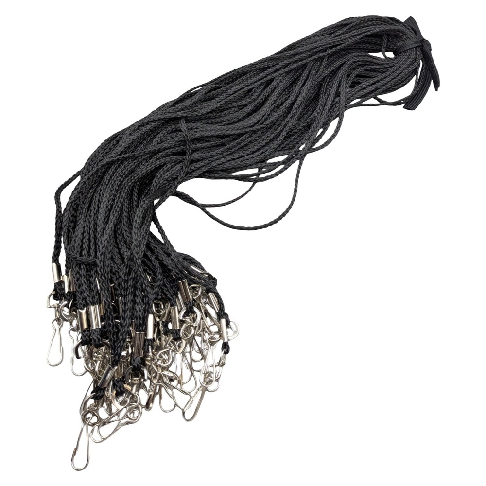 Bulk 50 Pack Black Lanyards with Silver Swivel J-Hook Clips 18.5 Inch Nylon Cord